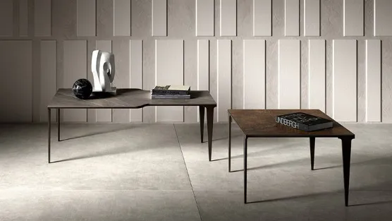 pair of side tables with laminate shelves