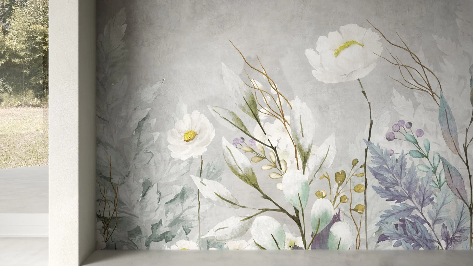 wallpaper with white flowers