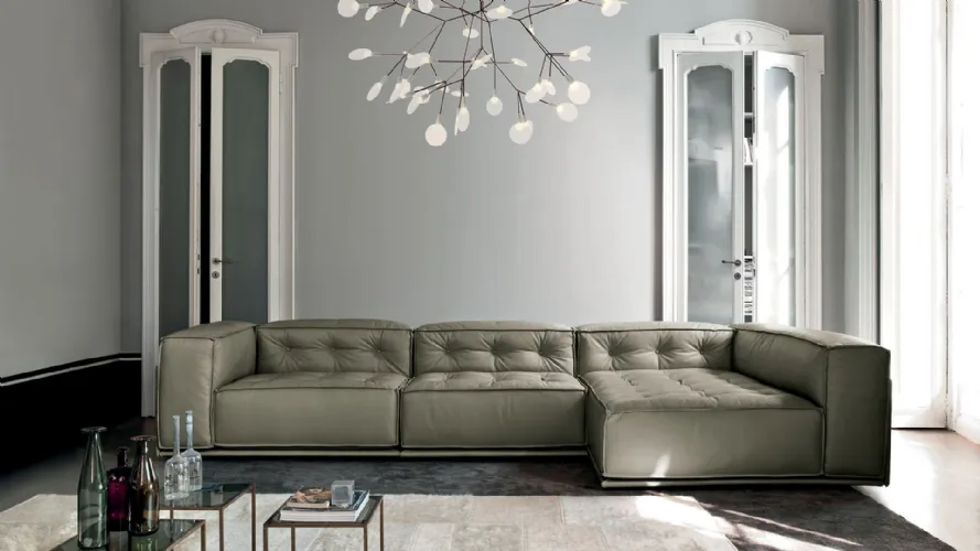 light blue leather sofa with Glamour chaise longue