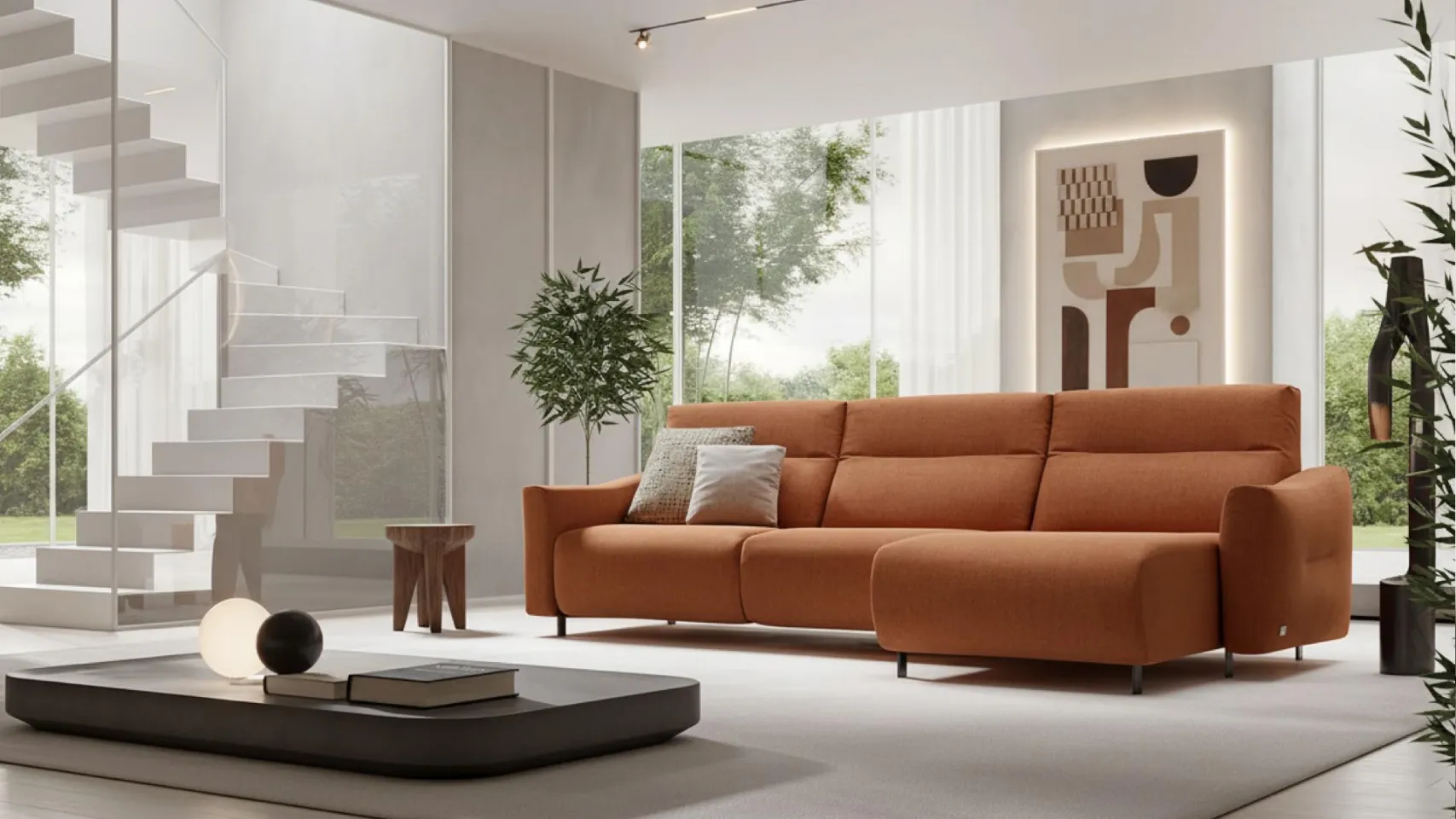 modern orange fabric sofa