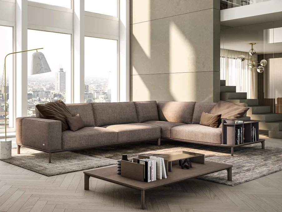 leonard sofa with bookcase and coffee table