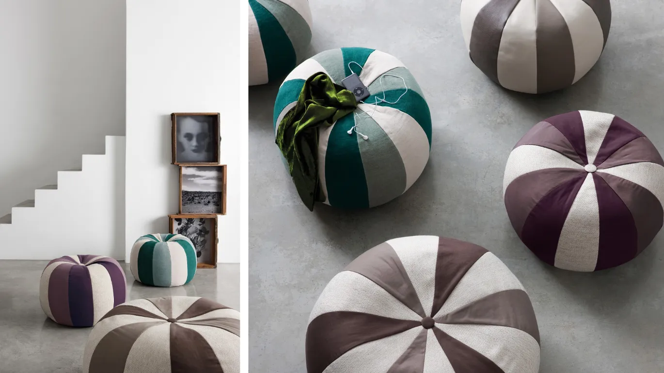 Bound colored round pouf