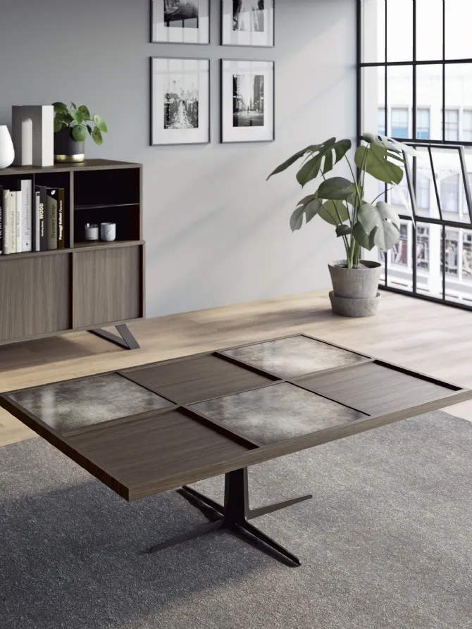 small tables with hugo screen-printed glass inserts