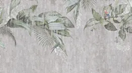 Jungle wallpaper with leaves and parrots