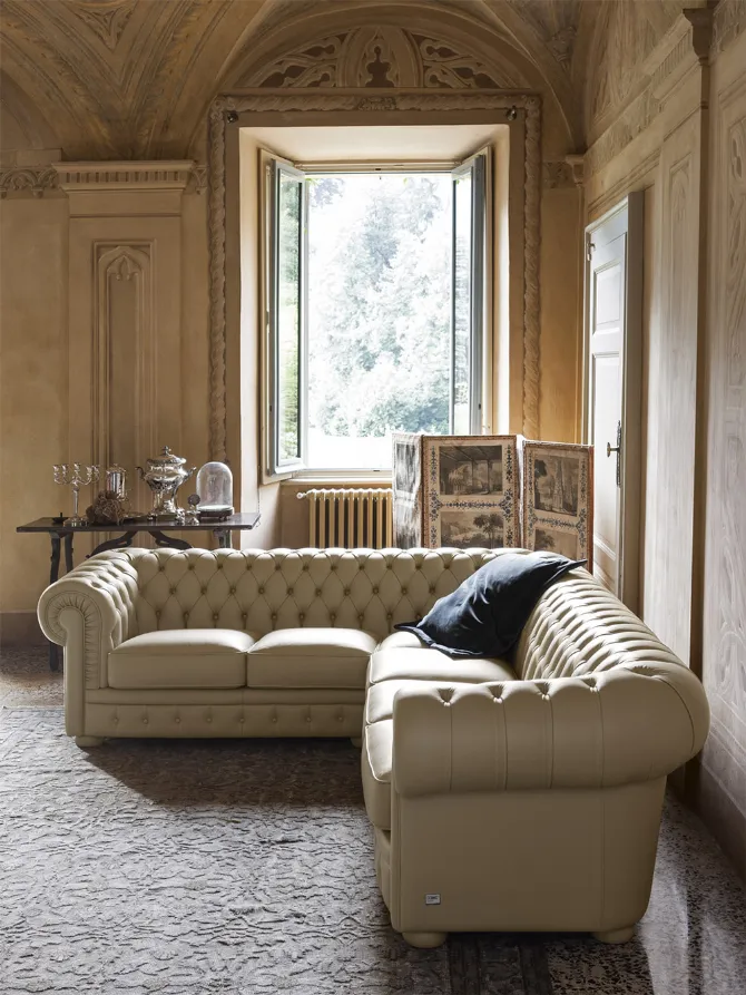Alioth corner sofa in capitonne leather