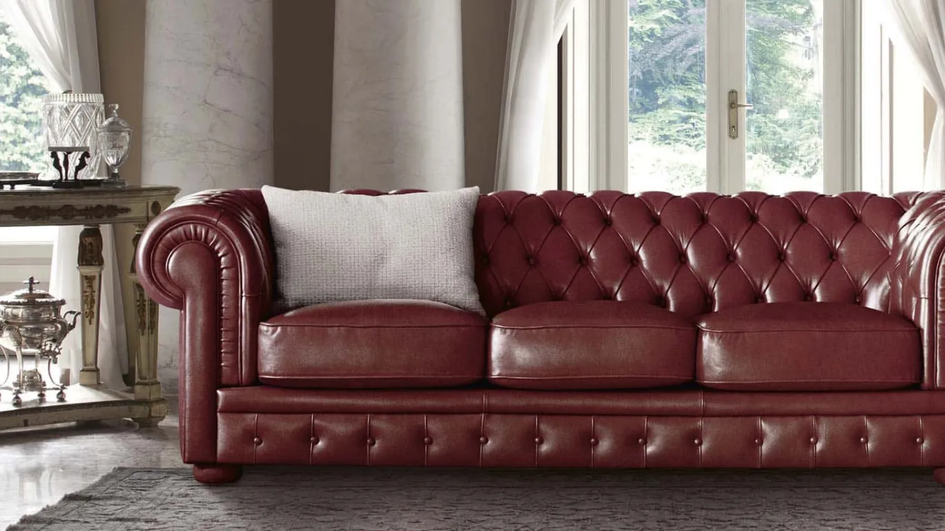 two-seater linear sofa in red leather Alioth