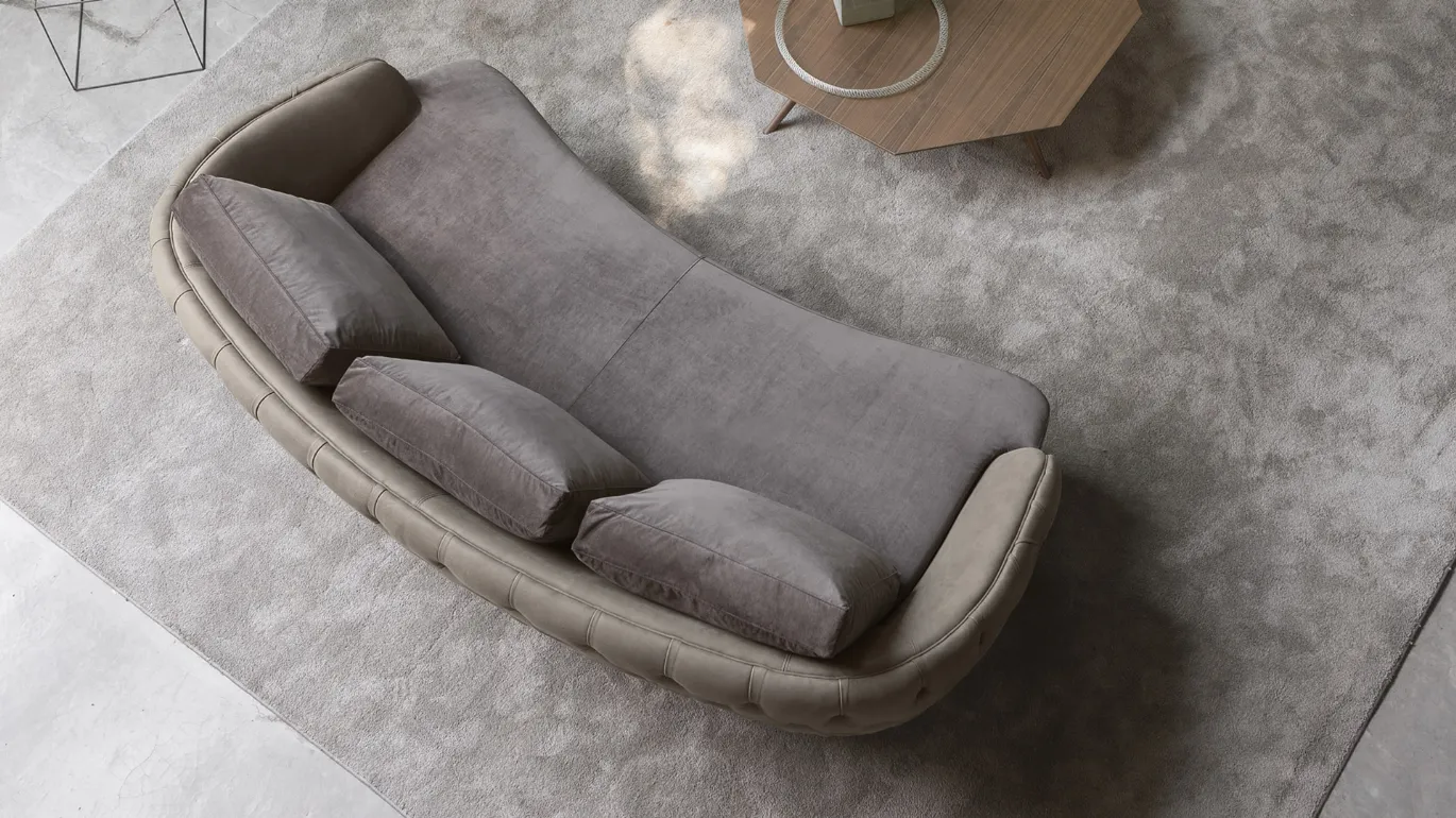 detail of curved shape of Clark sofa