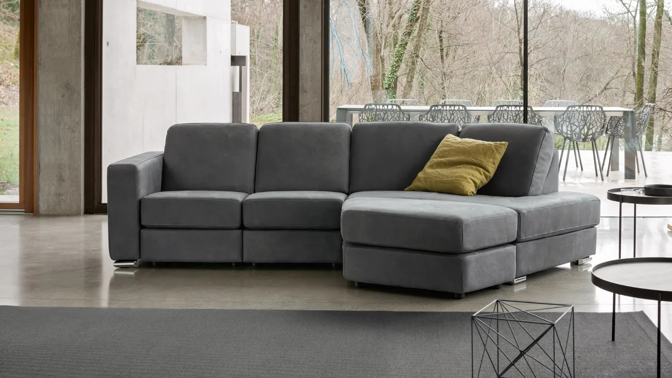 Dylan sofa with end element and shaped pouf