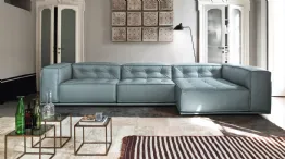 light blue leather sofa with Glamor chaise longue