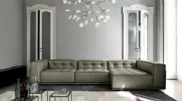 light blue leather sofa with Glamor chaise longue