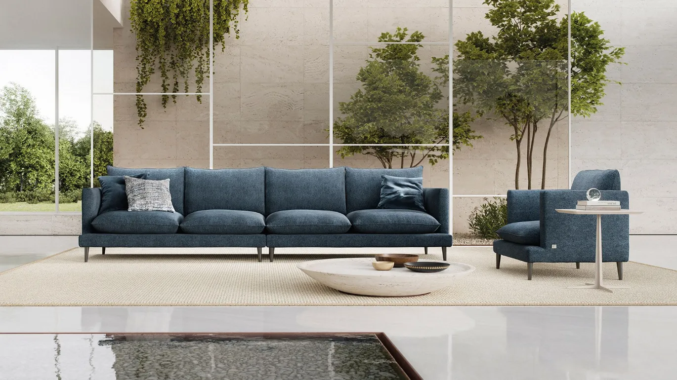 Klint feather sofa blue fabric