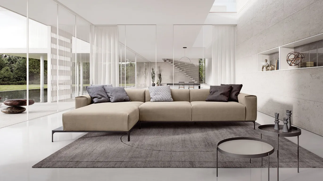 Spencer minimal sofa composition with peninsula