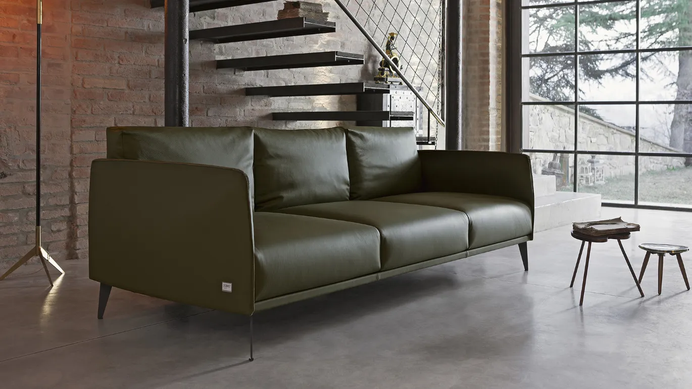 modern sofa in Stuart green leather