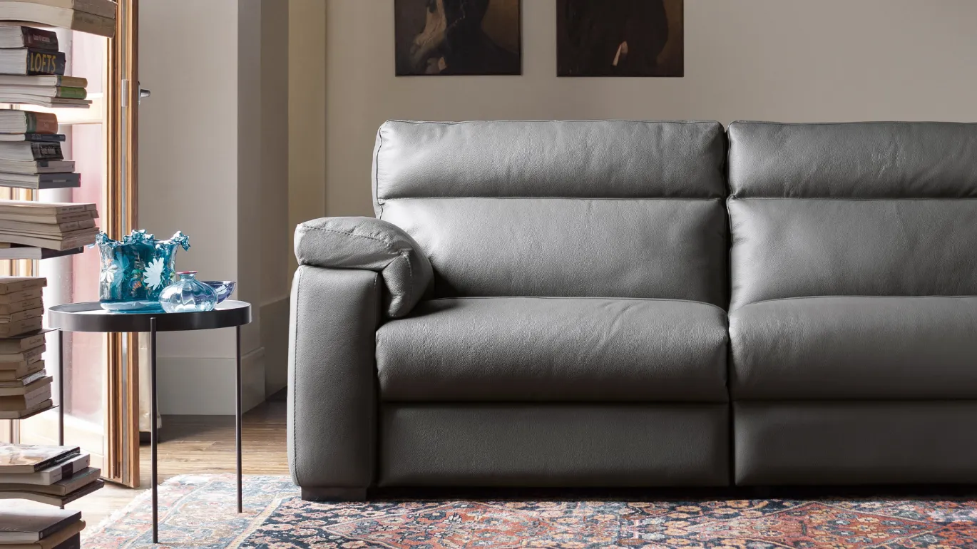 William soft black leather sofa detail