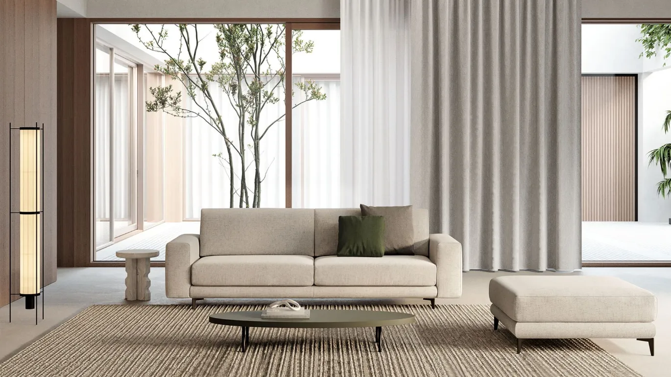 Zar white sofa with pouf